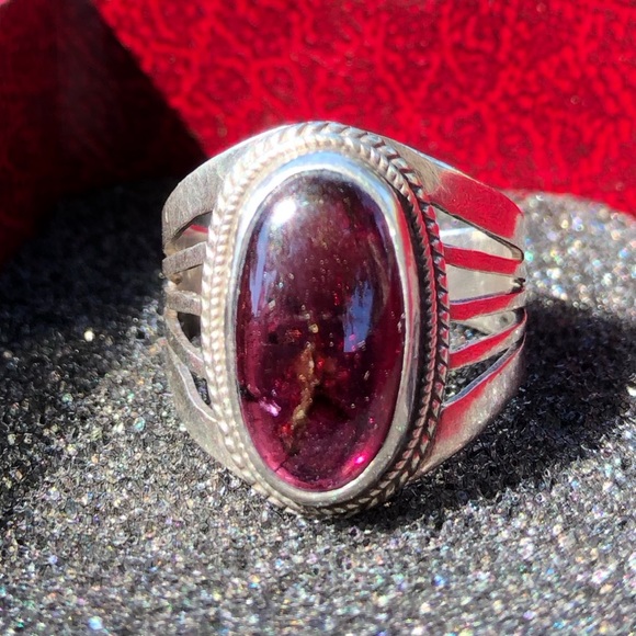Jewelry - Genuine 925 silver w/dark red tourmaline. Calming, stress relieving properties.